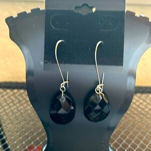 Black faceted teardrop earrings. Pierced. Anytime anywhere